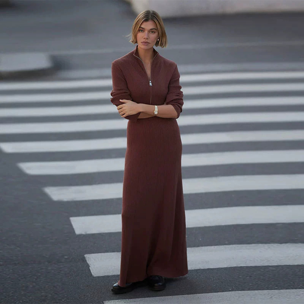 ZARA Womens Fall Winter Long Sleeve Thick Bodycon Knit Sweater Dress Maxi